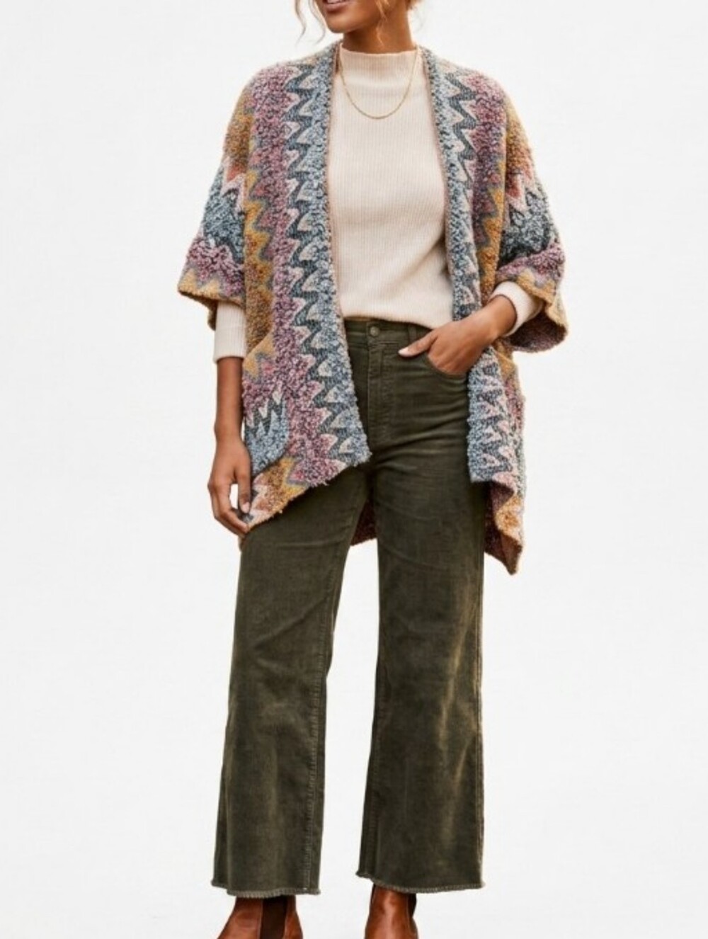 Anthropologie Akemi + Kin Alva Chevron Boho Poncho Kimono Wrap OS Southwestern